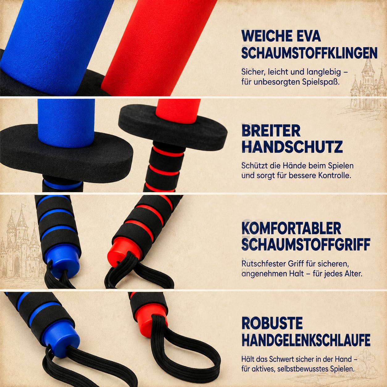 Schaumstoffschläger Kinder 2er Set (Rot/Blau) | Pädagogisches Fechtspiel & Soft-Schwert für Aggressionsabbau | Sportgerät für Motorik & Bewegung inkl. Tasche | Funsport Schaumstoffschwert