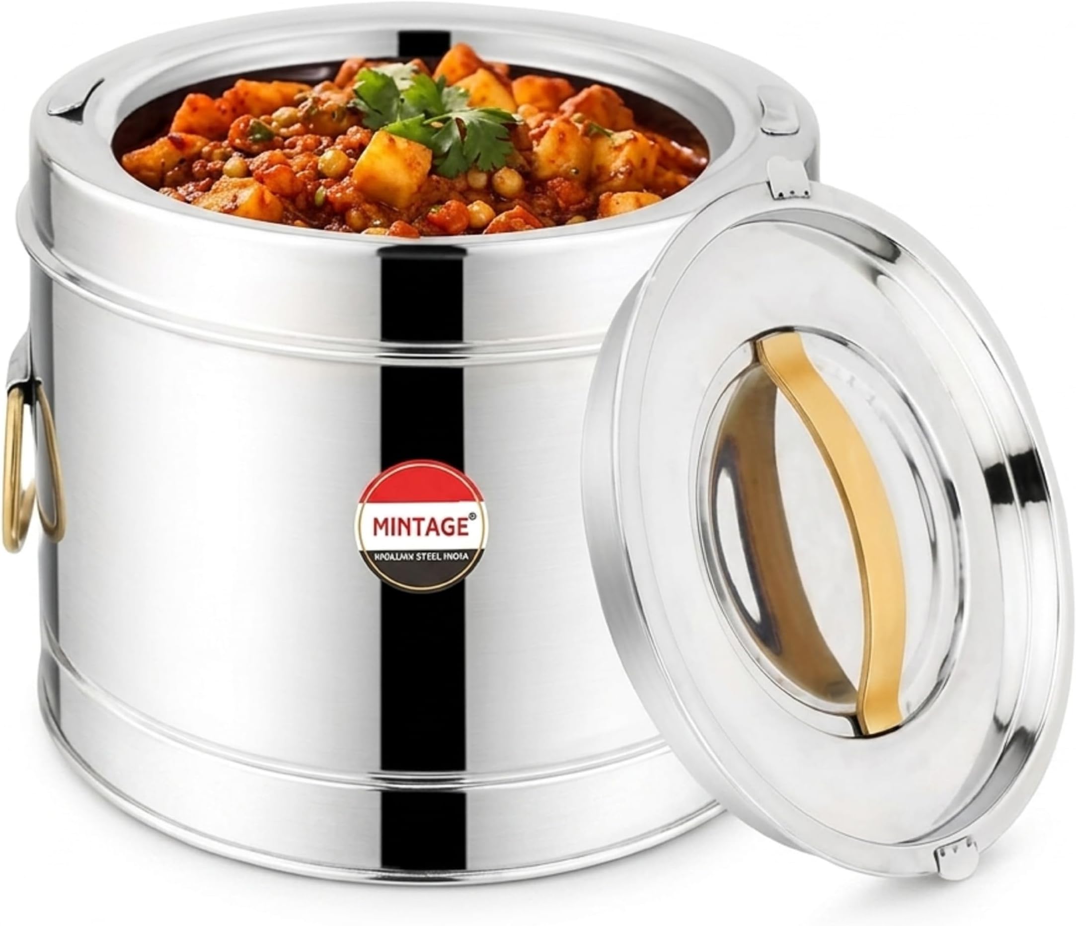 Mintage Sambar Hot Pot 10 Liters Insulated Stainless Steel | Serving Container | Leakproof Lid | Picnic Jar Hot & Cold 12HR Serving | Carrying Handle Large Capacity Kitchen Dining