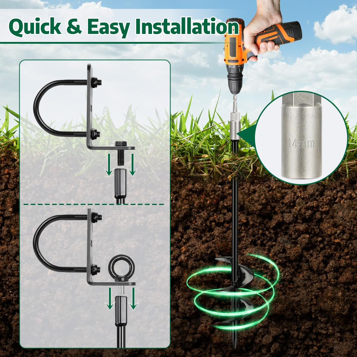 4 tasselli da 50,8 cm a vite, resistenti per trampolino con staffe, ancoraggi multiuso per casa, capannoni, altalene, set di ancoraggi per giardino, recinzione, posto auto coperto