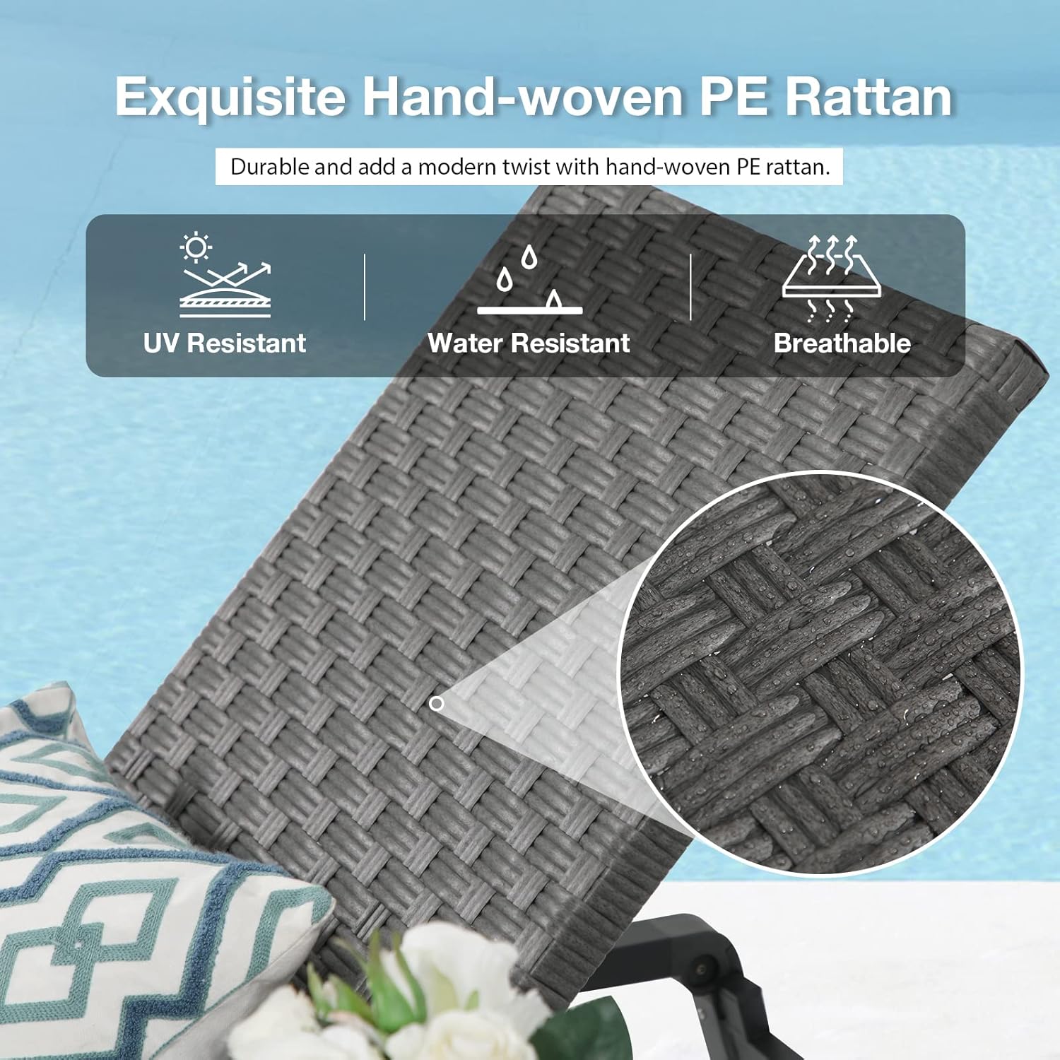 Patiorama Patio Chaise Lounge Set of 1 Aluminum Outdoor Folding Lounge Chair, All-Weather PE Rattan Wicker Adjustable Reclining Lounge Chair for Outside,Portable Sun Lounger for Beach Lawn Pool-Grey