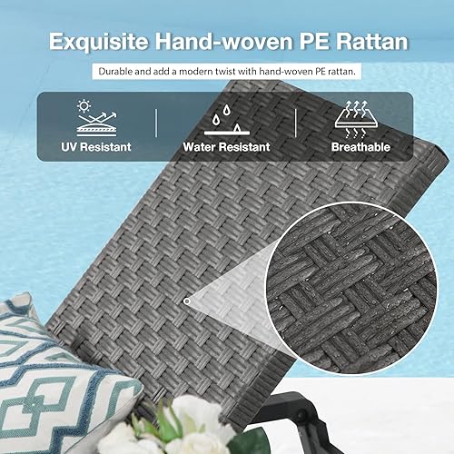 Miniatura 4 de Patiorama Tumbona para patio, silla plegable de aluminio para exteriores, silla reclinable ajustable de mimbre de ratán de polietileno para todo