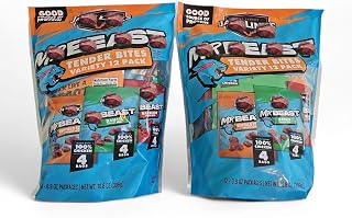 ʍʀ. ɮeaֆt Tender Bites Variety Pack, 12 Count, 0.9 oz Each (4 Buffalo Style Chicken, 4 Ranch Chicken, 4 BBQ Pork) High Protein Meat Snacks, 10.8 oz Total