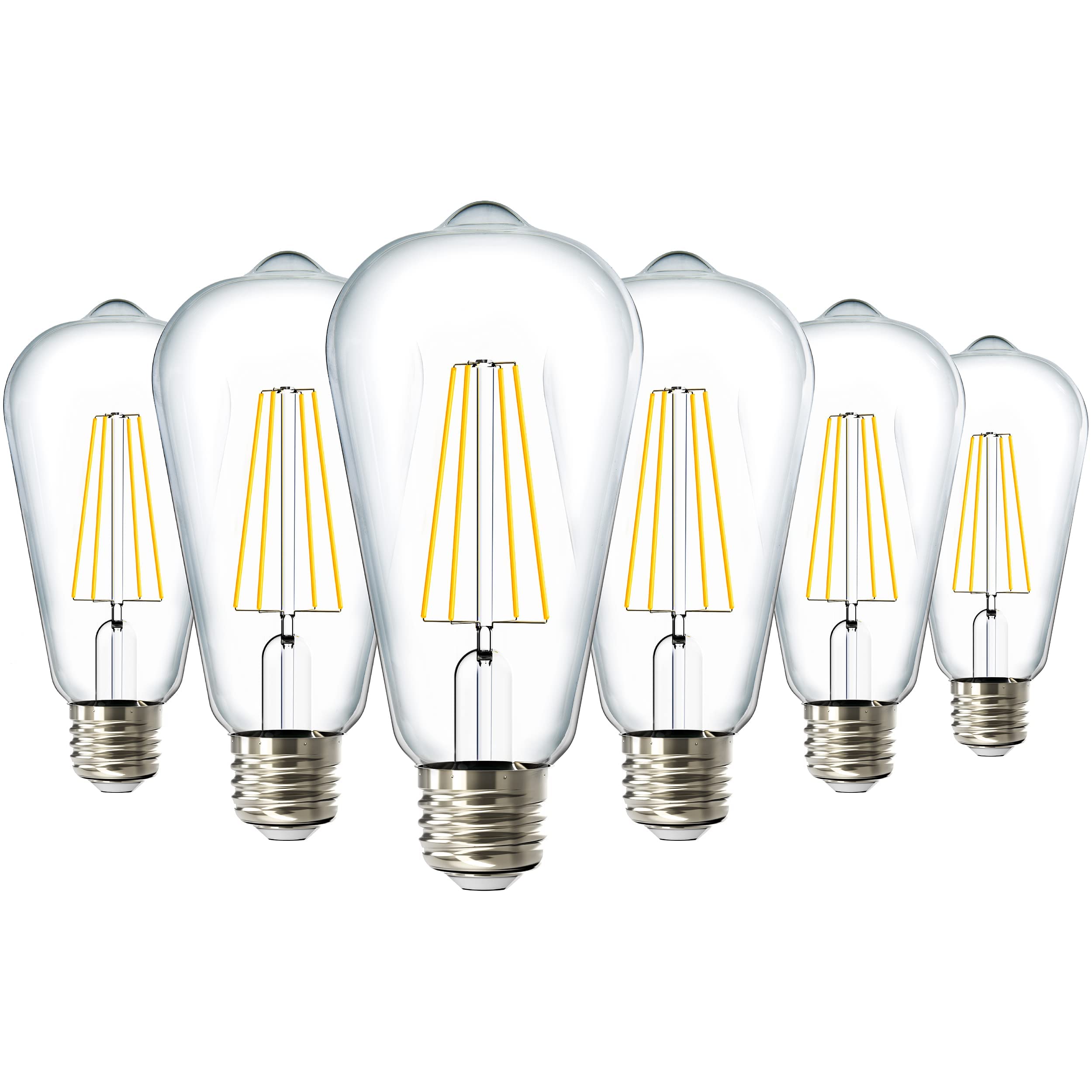 Sunco 6 Pack Edison Bulbs LED ST64, Clear Vintage Filament Waterproof Bulb, 800 LM, 8.5W (60W Equivalent), ST19, 3000K Warm White, E26 Medium Base, Decorative Dimmable UL
