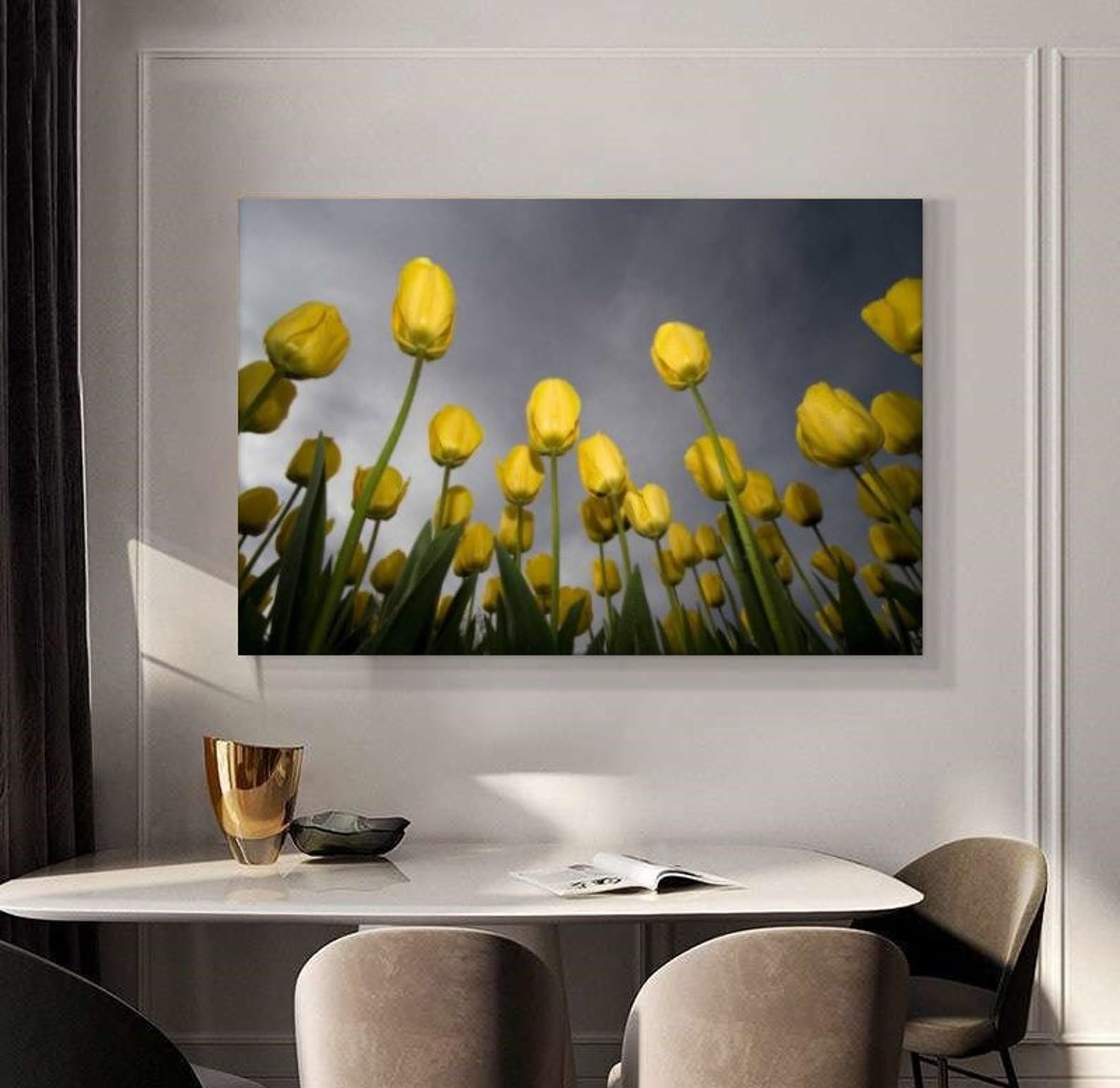 lianyibo Tulipani gialli, fiori, stampe su tela, stampe moderne, stampe botaniche bohémien, poster, decorazioni per la casa, soggiorno, camera da letto (70x100 cm/senza cornice)