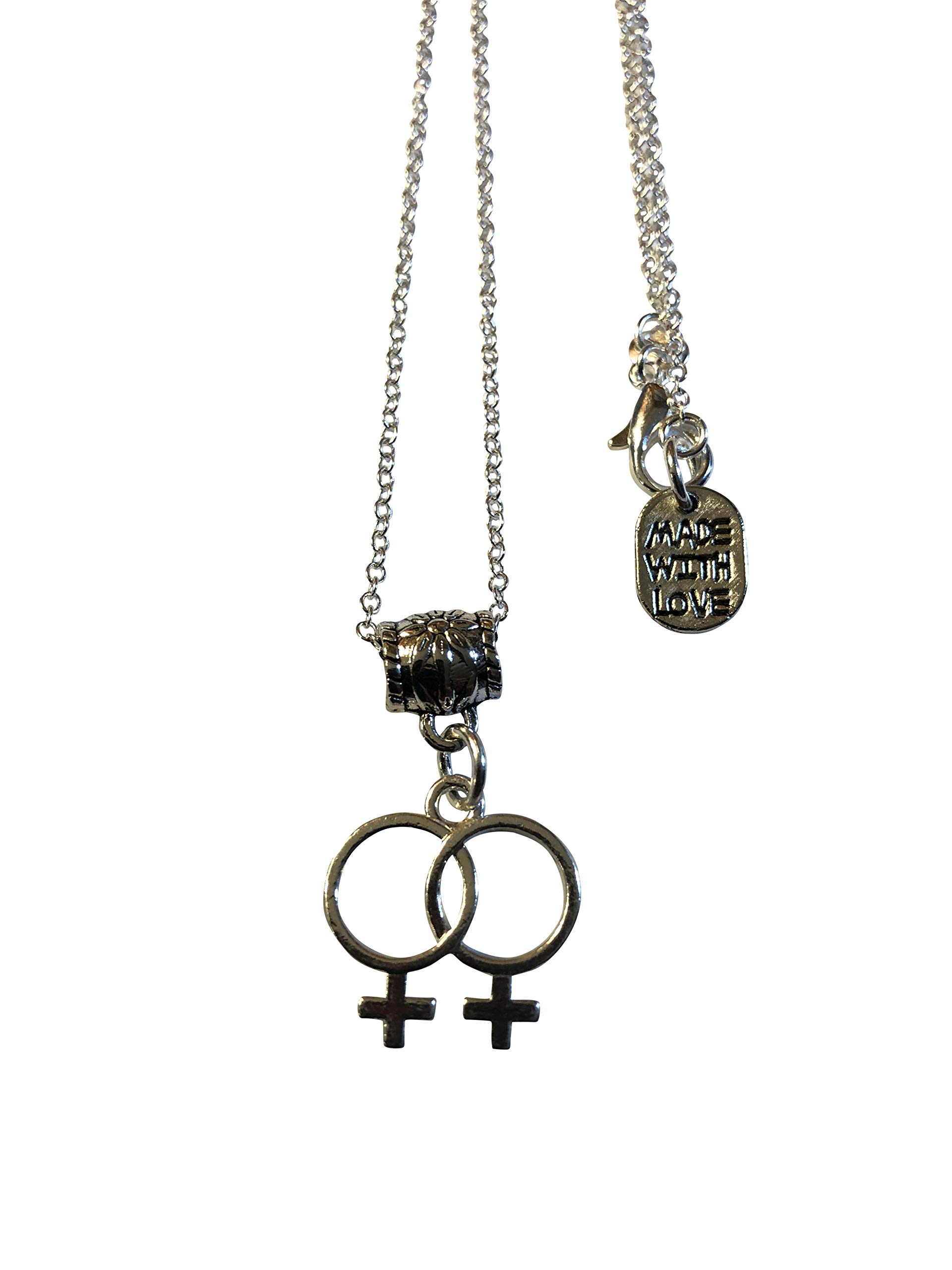 Double Venus Gay Lesbian Pride 1" Medallion Pendant with Bail & 18" Chain