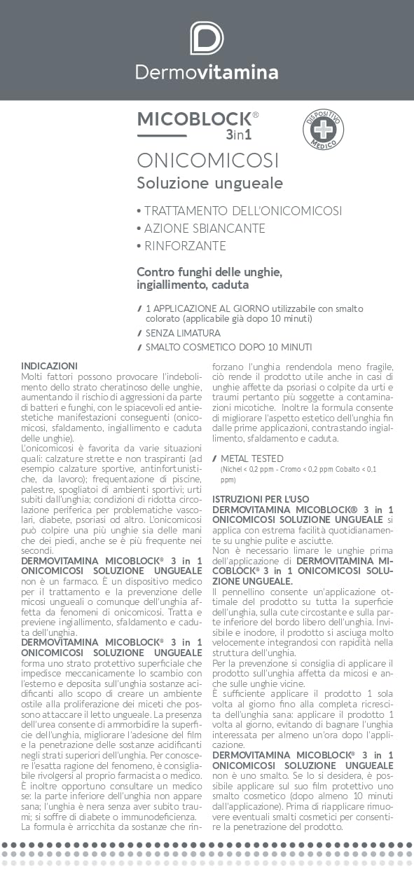 Dermovitamina Micoblock 3in1Onicomicosi - Micosi Unghie Piedi - Smalto Curativo - Tratta le Infezioni Fungine - Contro Ingiallimento e Caduta - Azione Sbiancante - 7ml