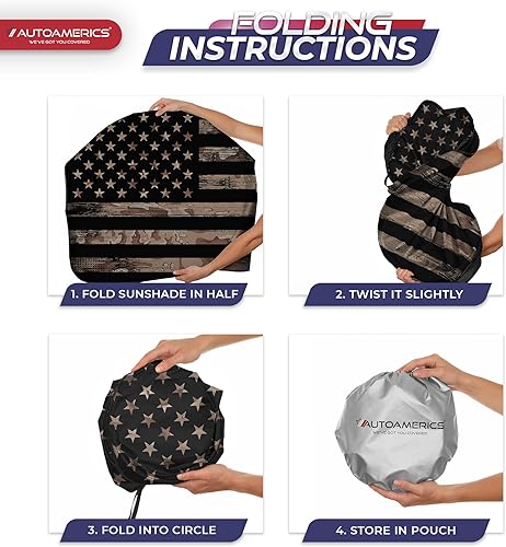 Miniatura 8 de Autoamerics Parasol para parabrisas de 1 pieza, diseño de camuflaje marrón con bandera estadounidense de Estados Unidos, parasol plegable para la
