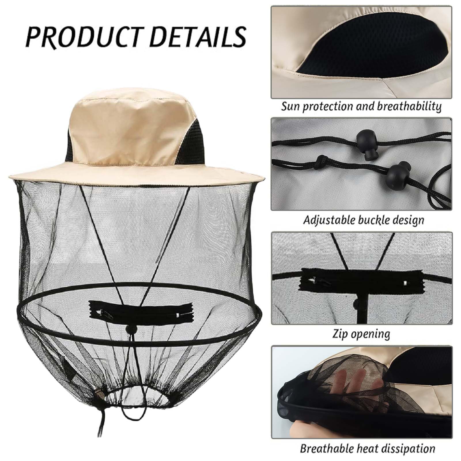 Dellyy Imkerhut Mit Schleier | Moskito Kopfnetz Für Bienen & Mücken | Beige Für Outdoor Aktivitäten