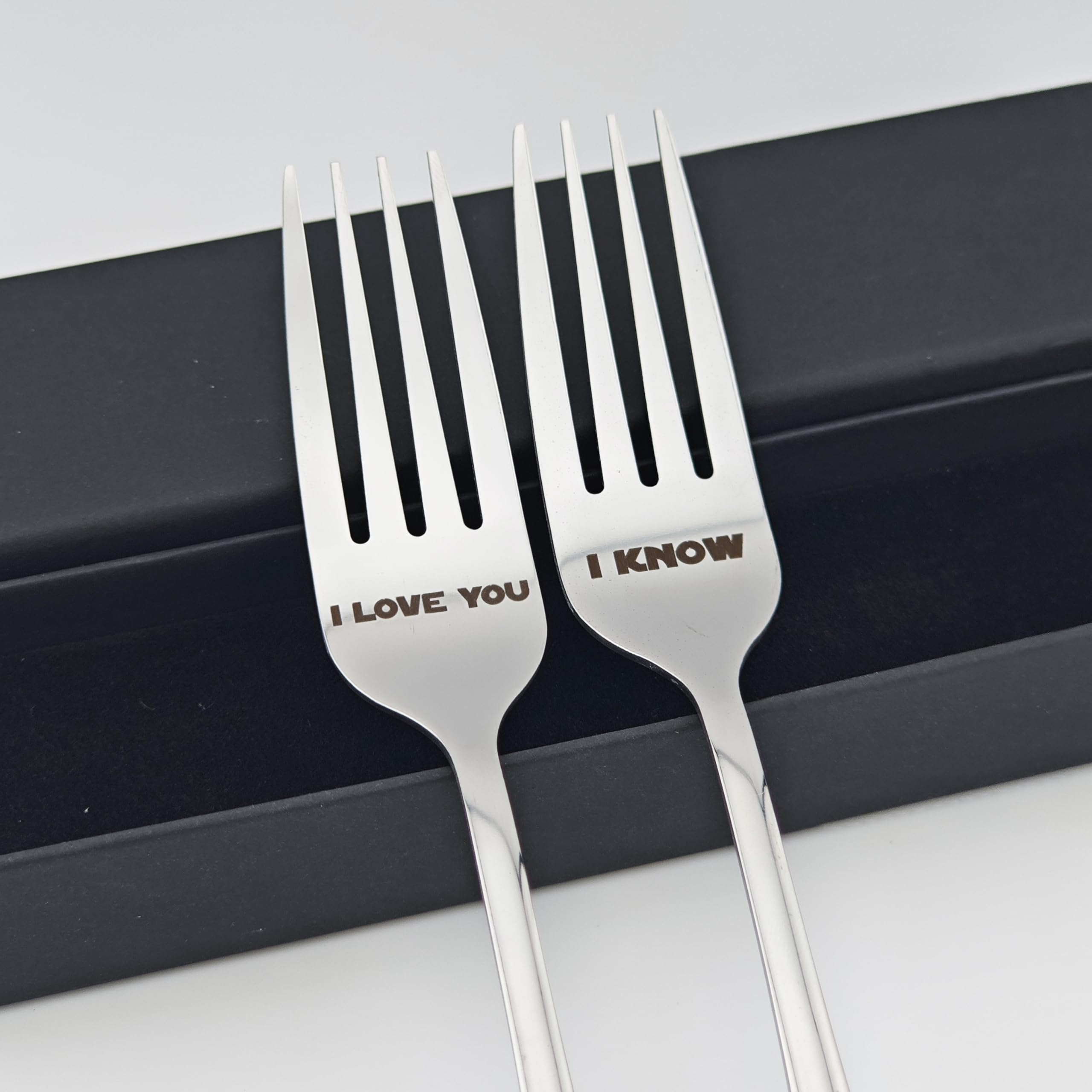 I LOVE YOU/I KNOW Pair of Forks For Couple 7.9" Laser-engraved Fork With Gift Box, Valentine Gift For StarWars Fans — Amazon image 3