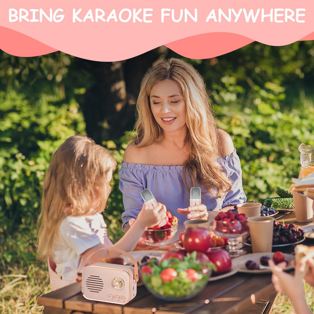 Ainiv urządzenie do karaoke dla dzieci i dorosłych z 2 bezprzewodowymi mikrofonami, przenośne zabawki karaoke z Bluetooth i zmieniaczem głosu, mikrofony prezentowe dla dzieci w wieku 3-18 lat