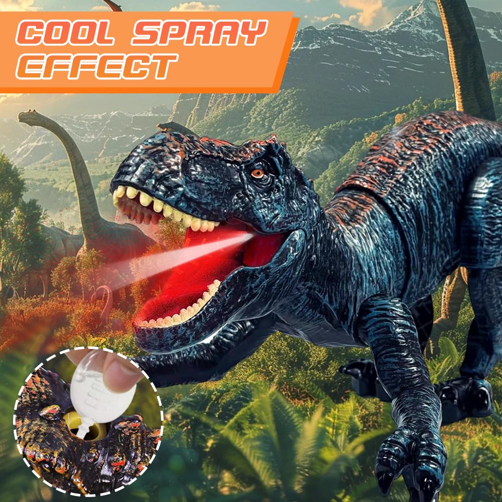 Dinosaure Télécommandé T-Rex – 2,4 GHz, LED, Marche, Rugit, Pulvérise, Capteurs Tactiles, Batterie 1200 MAh