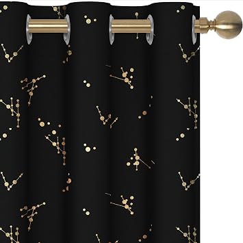 Deconovo Blackout Curtains 2 Panels for Bedroom and Living Room, Gold Foil Floral Branch and Dots, Thermal Insulated Room Darkening Grommet Window Drapes for Nursery, Black, 42W x 54L Inch