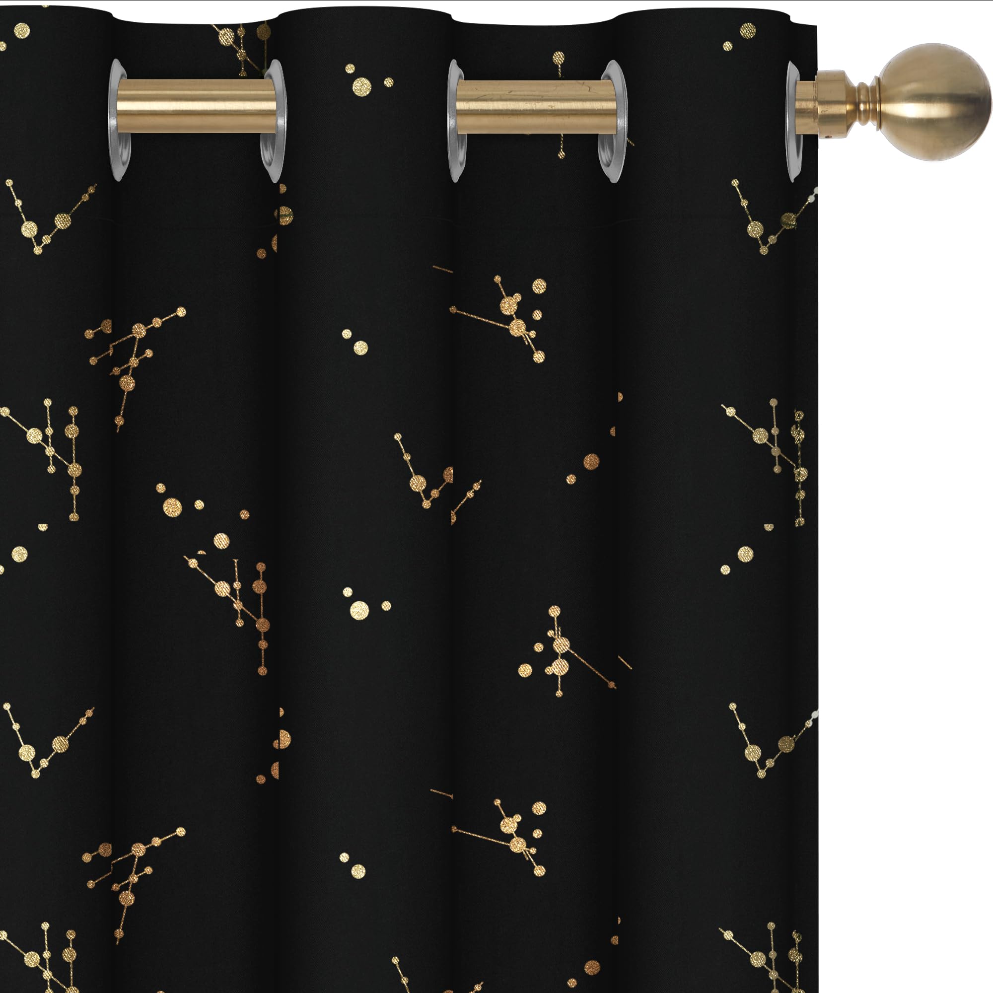 Deconovo Blackout Curtains, Gold Foil Print,Thermal Insulated, Noise-Reducing Grommet Drapes for Bedroom & Living Room, 2 Drapes, Soft Drape,