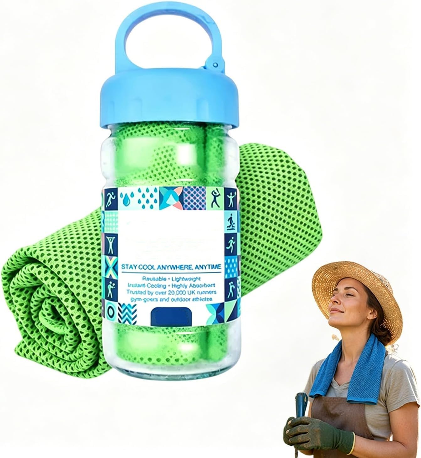 Sunny Bee Cooling Towel for Hot Weather, Ice Cool Microfibre Towel for Neck, Absorbent Quick-Drying Gym Cooling Towels, Reusable Coolings Sweat Towels for Running and Gym, 90x30 cm (Green, 1PC)