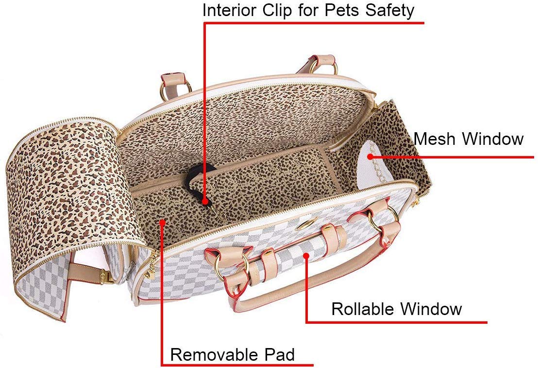 Set di sacchetti regalo per cuccioli di cane chihuahua, borsa pieghevole per gattini, aerei e aerei, può essere utilizzata per borse da viaggio per piccoli animali domestici (L, marrone bianco