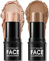 FOCALLURE 2 peças de bastão de contorno de creme mineral, iluminador hidratante e caneta bronzeadora, lápis antiaderente, iluminador facial de longa duração e suave, médio