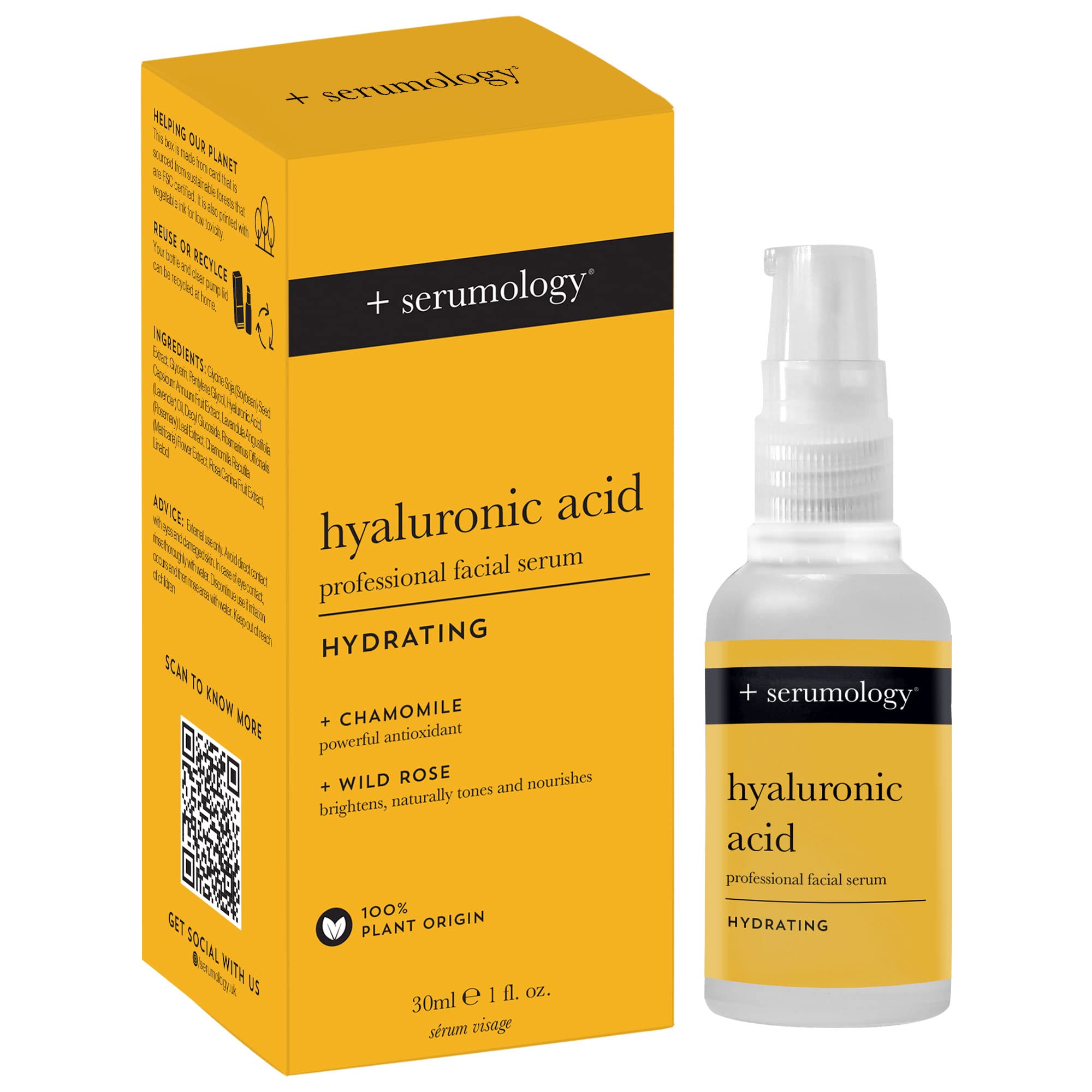 SERUMOLOGY HYALURONIC ACID Professional Facial Serum 30ml, 100% Plant Based Hydrating Skincare Serum