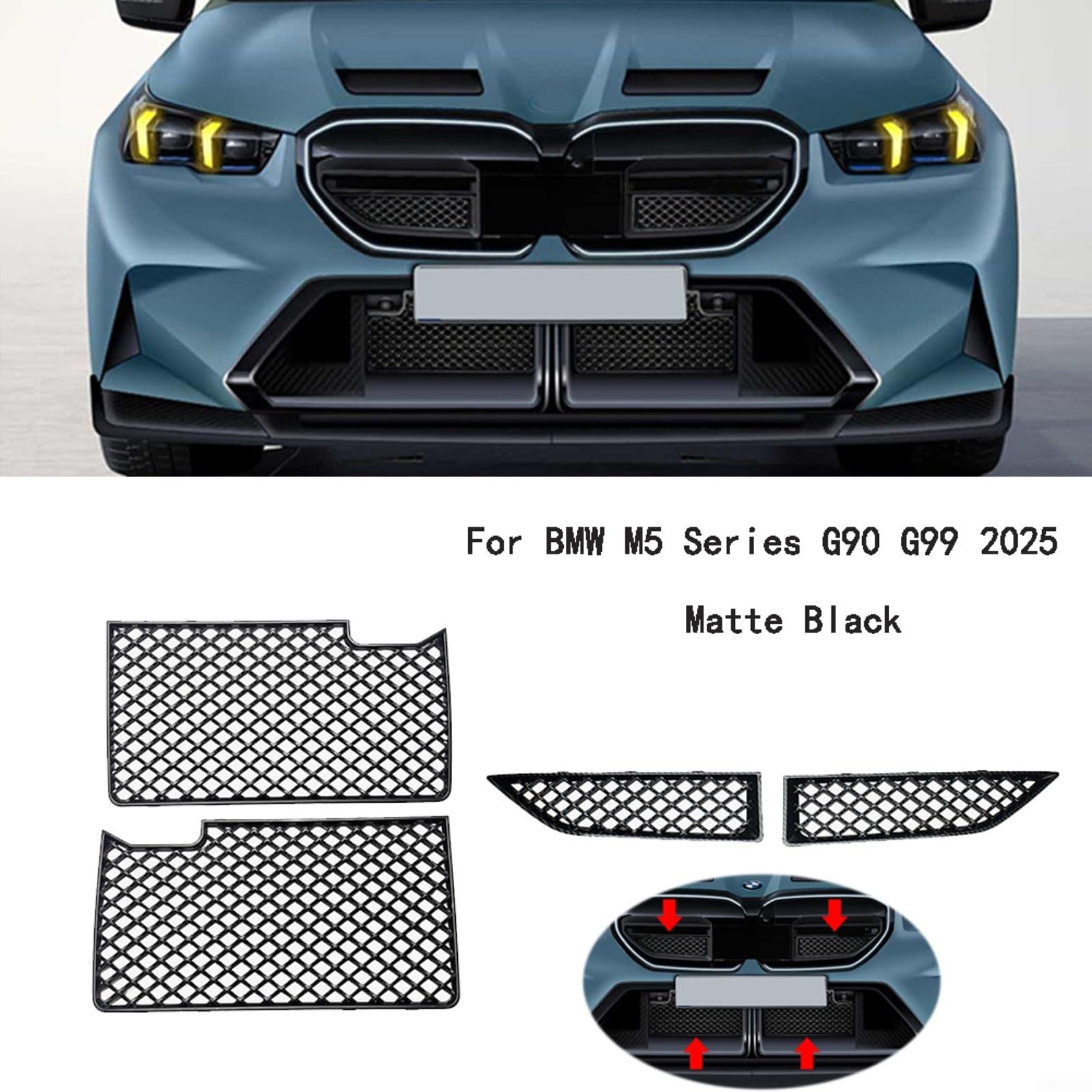 Grille de protection en maille pour pare-chocs avant, pour BMW M5 G90 G99 2025, ABS noir mat, garniture d'admission d'air