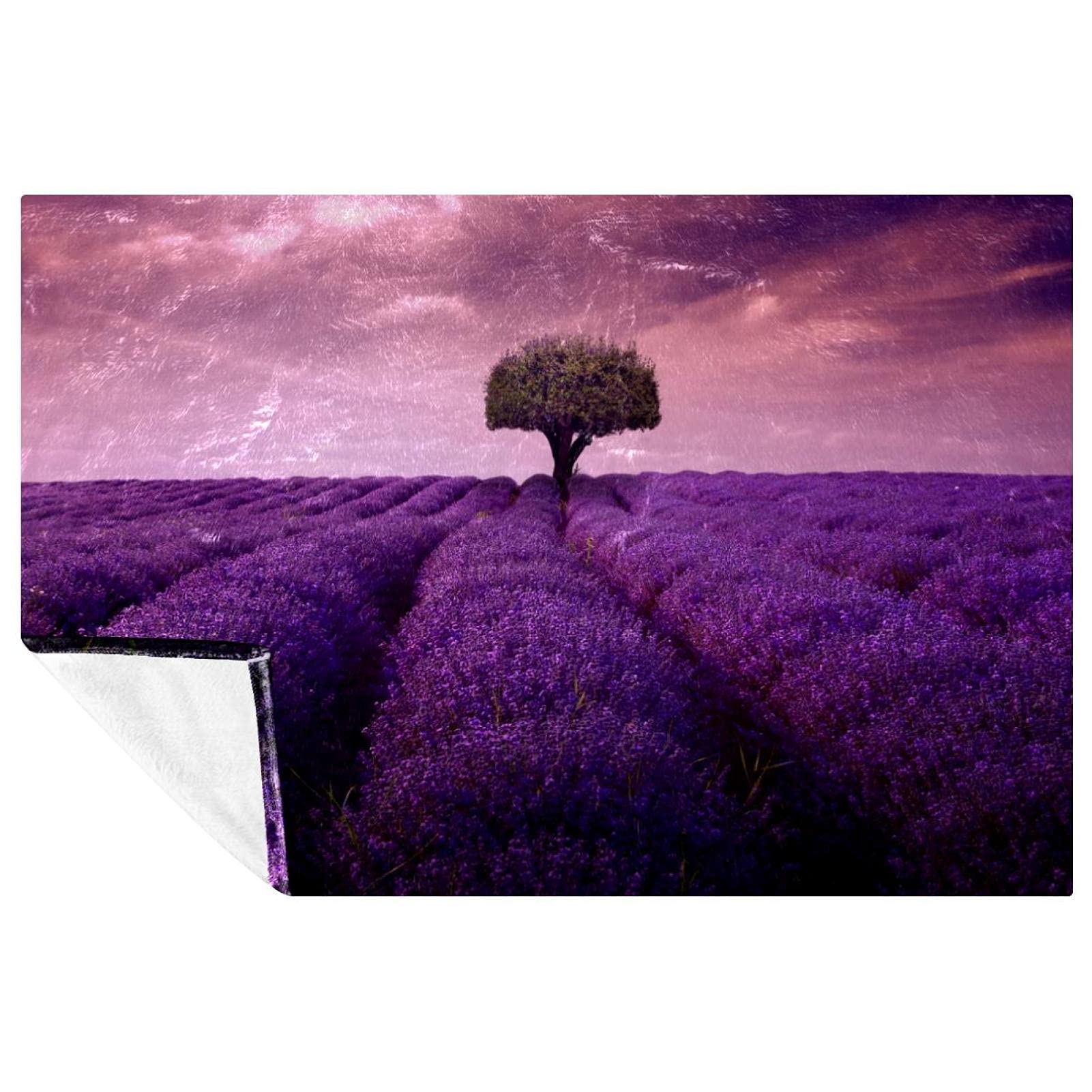 Couverture douce et chaude arbres lavande 150x100cm pour lit et canapé