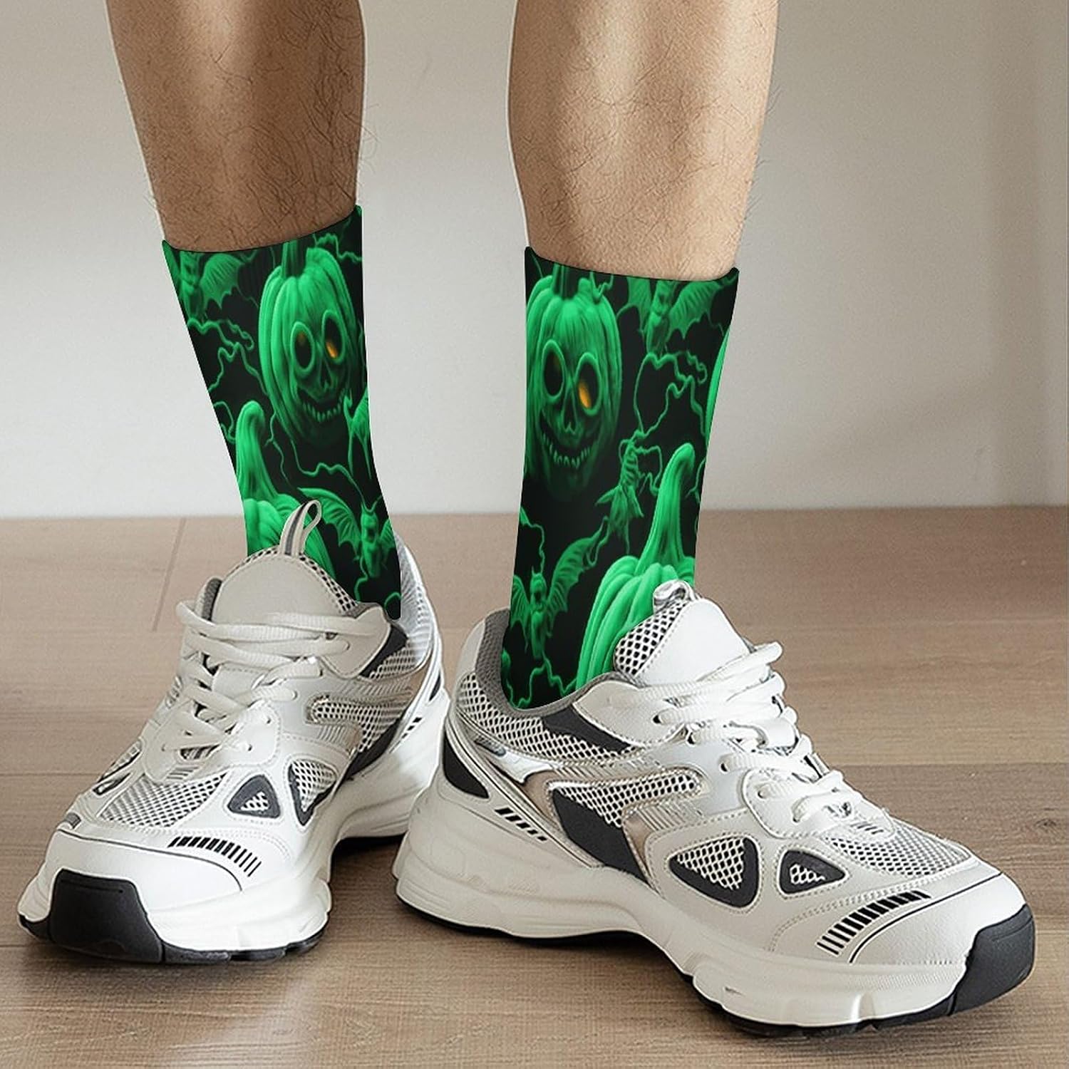 Green Ghost Horror Halloween Pumpkin Crew Sock High Stocking Grippy Socks | Socks for Men & Women,Stockings-Long Thin Tube Sports, Breathable Soft Athletic for Nurses,Travel