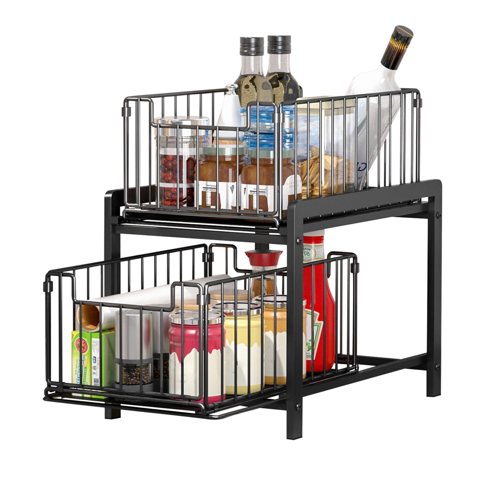 LANTUS - Almacenamiento bajo fregadero, corredizo cajón estantes para armario, mueble de cocina, cuarto de baño, cesta corredera para cocina, guardabarros, 26 x 37 x 38,5 cm, color negro