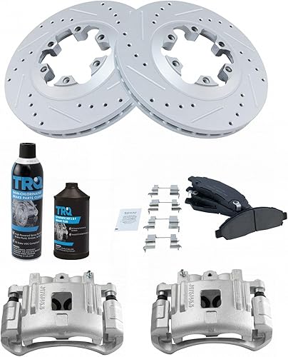 Miniatura 2 de TRQ Pinza de rotor de rendimiento de almohadilla de cerámica delantera y líquidos compatibles con Chevrolet GMC Isuzu