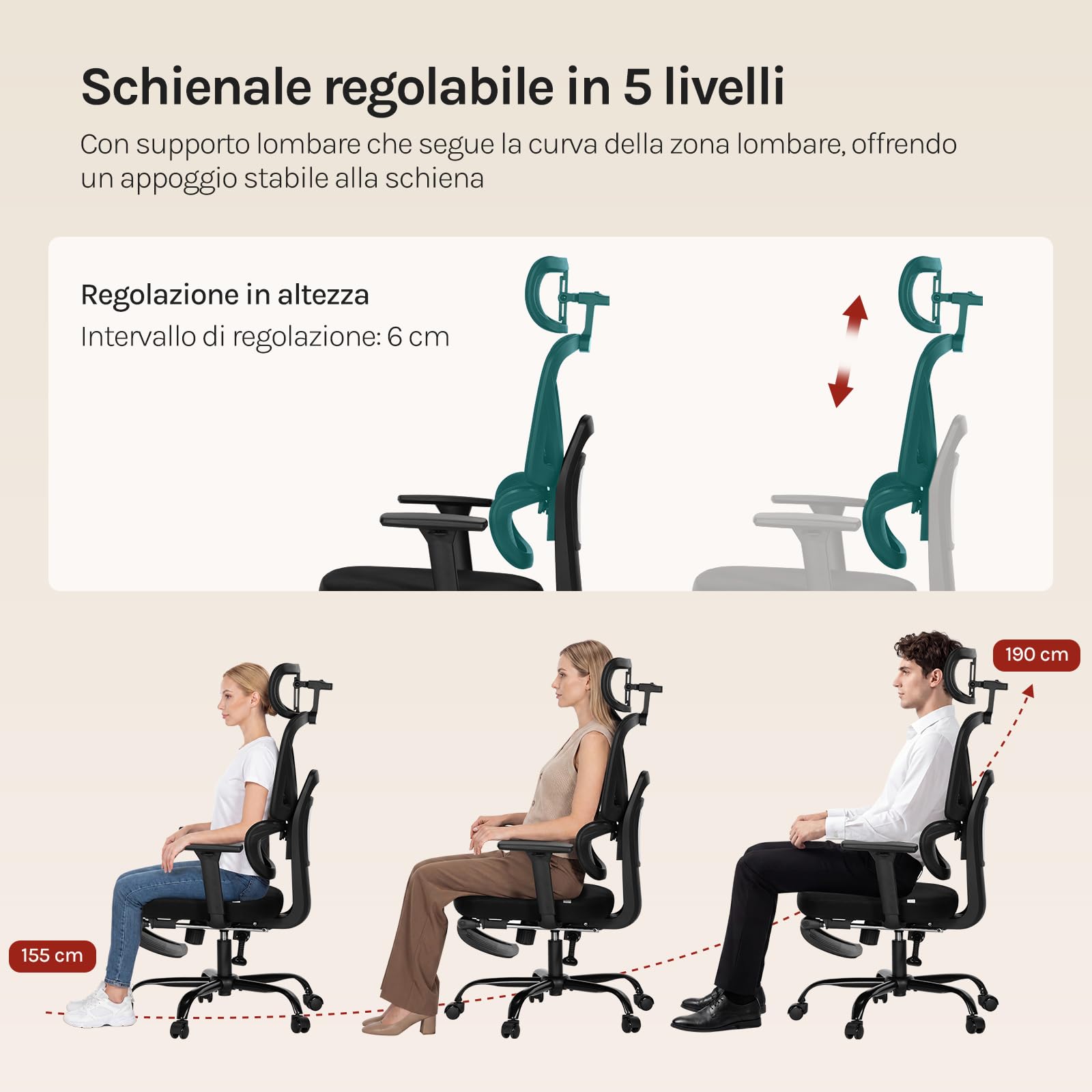 WOLTU Sedia da Ufficio Ergonomica, Sedia Girevole, Nero