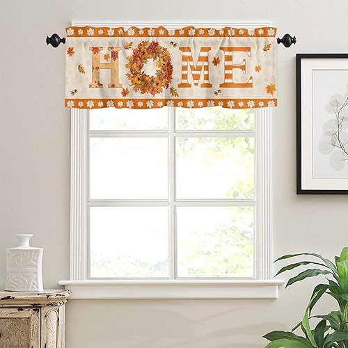 Miniatura 3 de Cenefas de cortina de corona de otoño para ventanas, filtrado de luz, aislamiento térmico, cortinas decorativas de calabazas naranjas para cocina,
