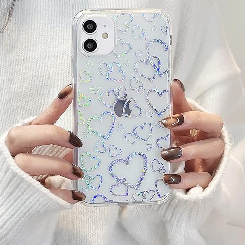 Miniatura 7 de Funda transparente para iPhone 11 Pro Max con diseño holográfico de corazón con purpurina láser, brillante, bonita, a prueba de golpes, para mujeres