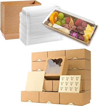 Leafiew 70 Pack Mixed Bakery Boxes - 6x6x3 Window Boxes and Clear Lid Containers for Professional Food Presentation