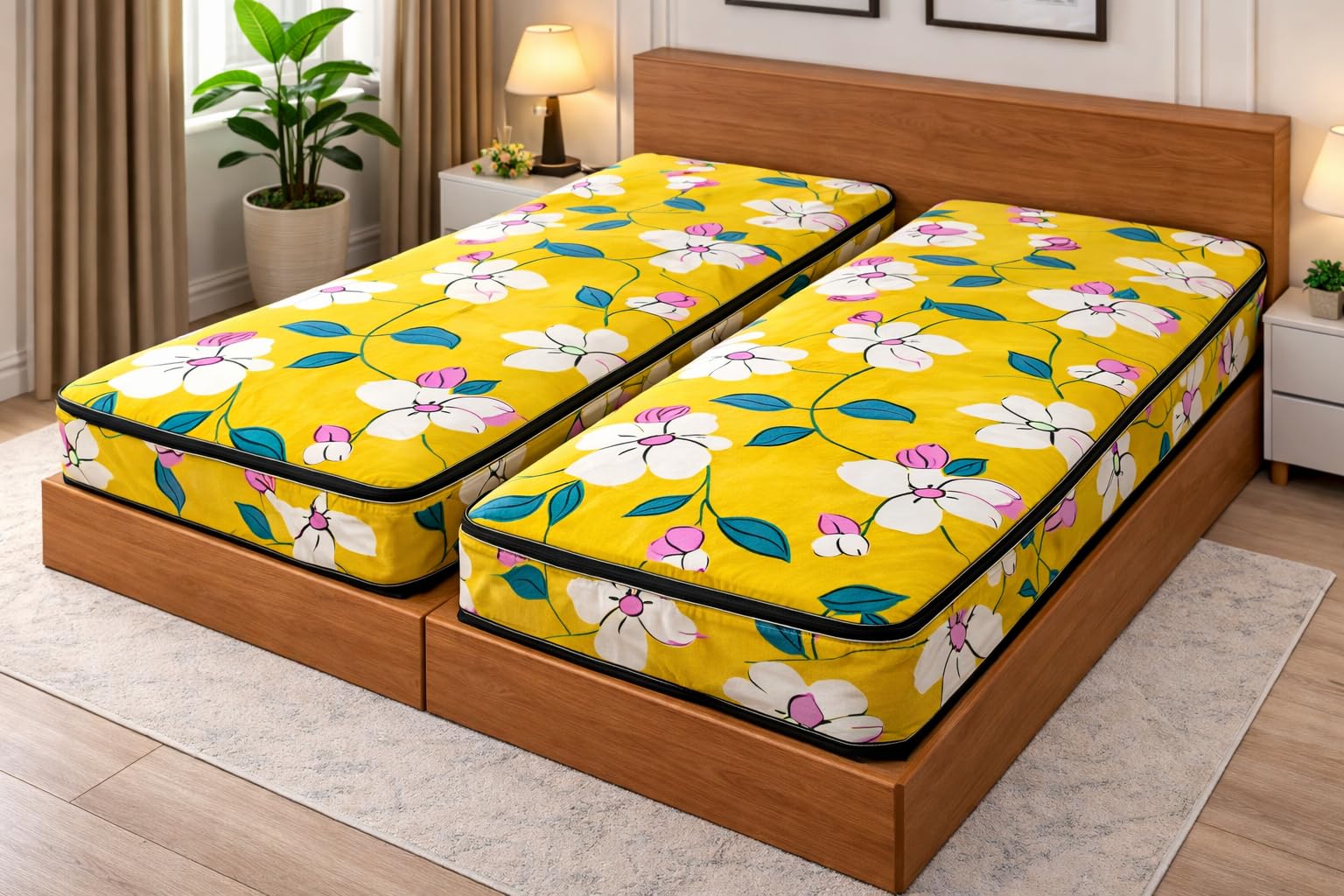 Double Size Zippered Cotton Stretchable Mattress Cover (198 cm x 101 cm, Yellow, White, Pink, Green)-image-37