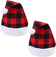 Vista 1 de Aneco Paquete de 4 sombreros de Papá Noel a cuadros rojos y negros, sombreros de Navidad a cuadros cortos de felpa con puños blancos para adultos
