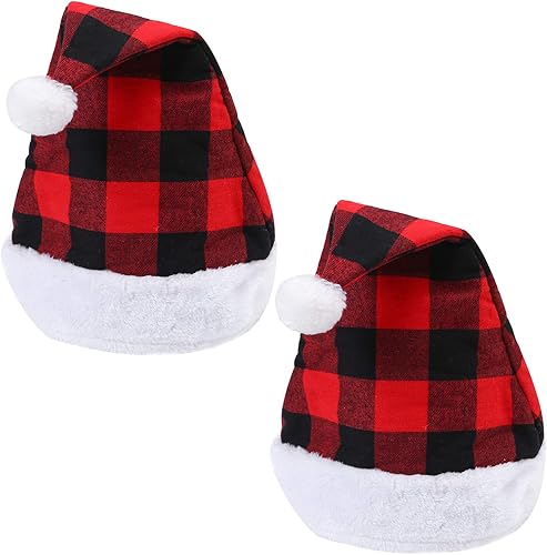 Aneco Paquete de 4 sombreros de Papá Noel a cuadros rojos y negros, sombreros de Navidad a cuadros cortos de felpa con puños blancos para adultos y disponible en Yaxa Costa Rica