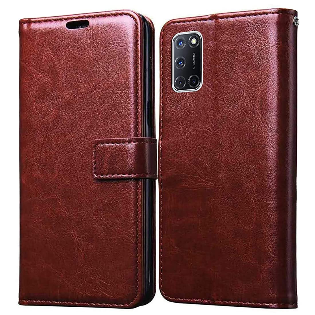 Amazon Brand - Solimo Flip Leather Mobile Cover (Soft & Flexible Back case) for Oppo A52 (Brown) (B08C5Z4Q92) Amazon Price History, Amazon Price Tracker