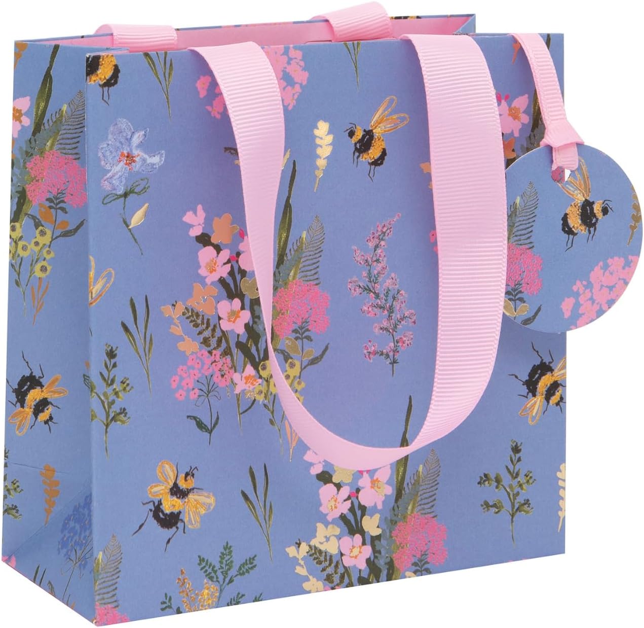 Glick Luxury Small Gift Bag, Bee Meadow for Birthdays & Other Occasions for Her, 14 x 14 x 6 cms, Purple/Pink