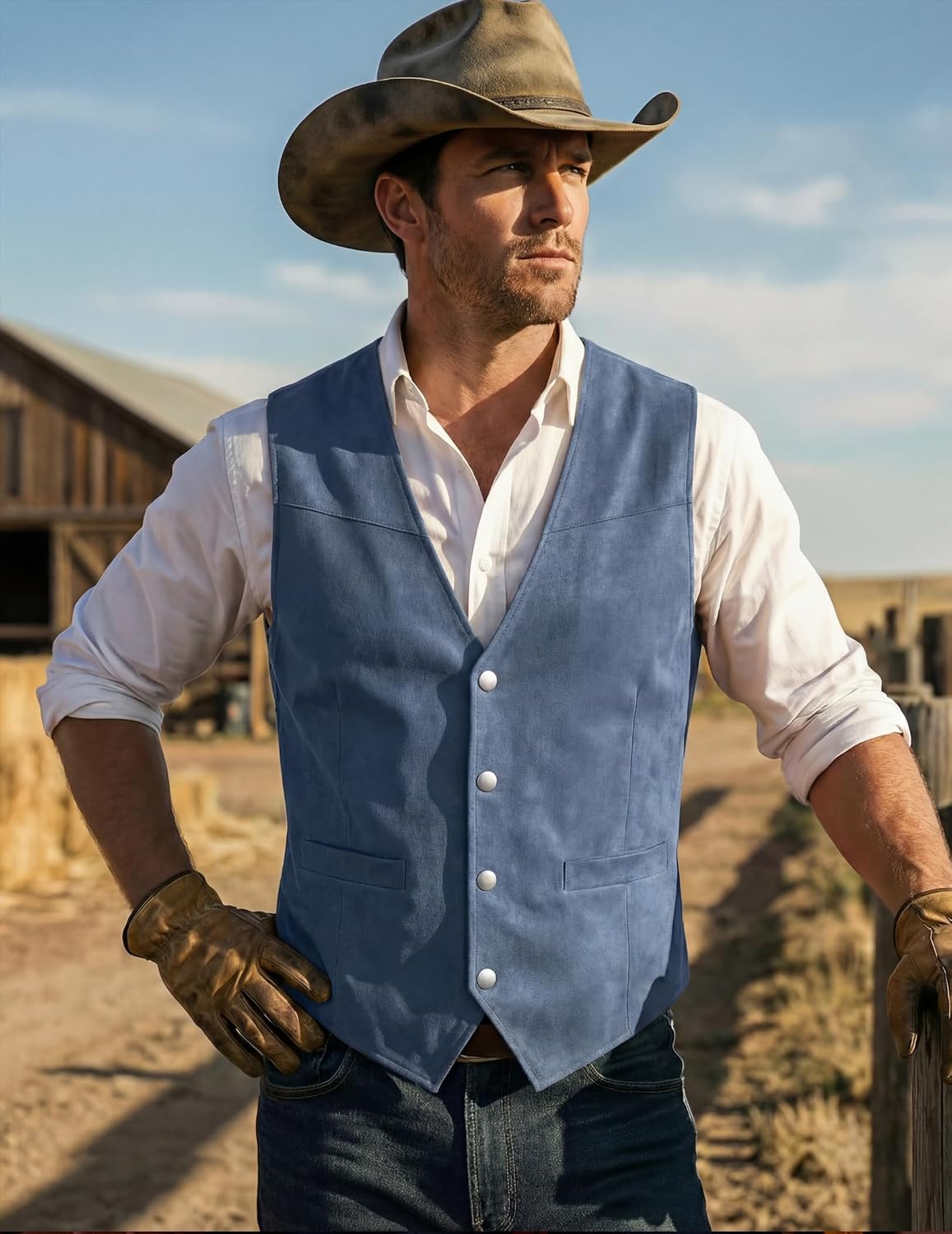 COOFANDY Men's Suede Leather Vest Cowboy Western Waistcoat Casual Slim Fit Suit Vest