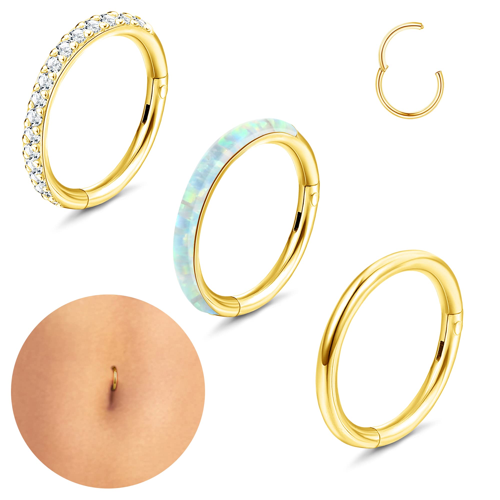 Kakonia3Piezas Anillo De Perforación Del Ombligo Anillo De Perforación De Nariz De Acero Inoxidable Para Damas Helicoides Caracol Tragus Oreja Piercing Oro Plata Cuerpo Piercing