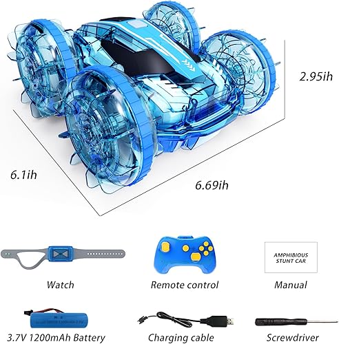 Miniatura 7 de Tecnock Coche de control remoto anfibio, 4WD Gesture RC Cars con control remoto impermeable, auto de acrobacias a control remoto con luces LED,