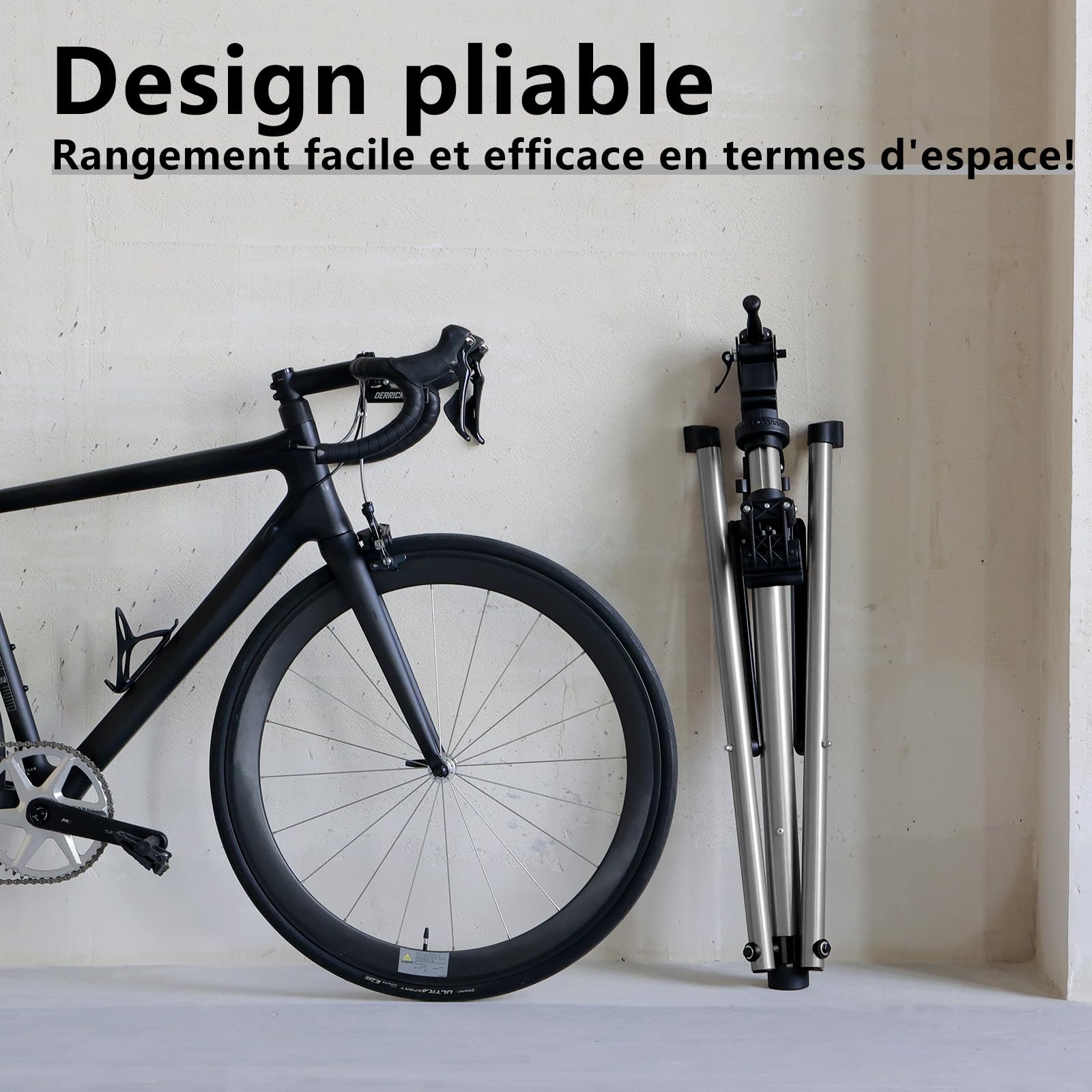 Urban Deco Support de réparation de vélo en aluminium pour l'entretien, capacité de 30,8 kg, réglable en hauteur, pince rotative à 360°, plateau à outils inclus, argent