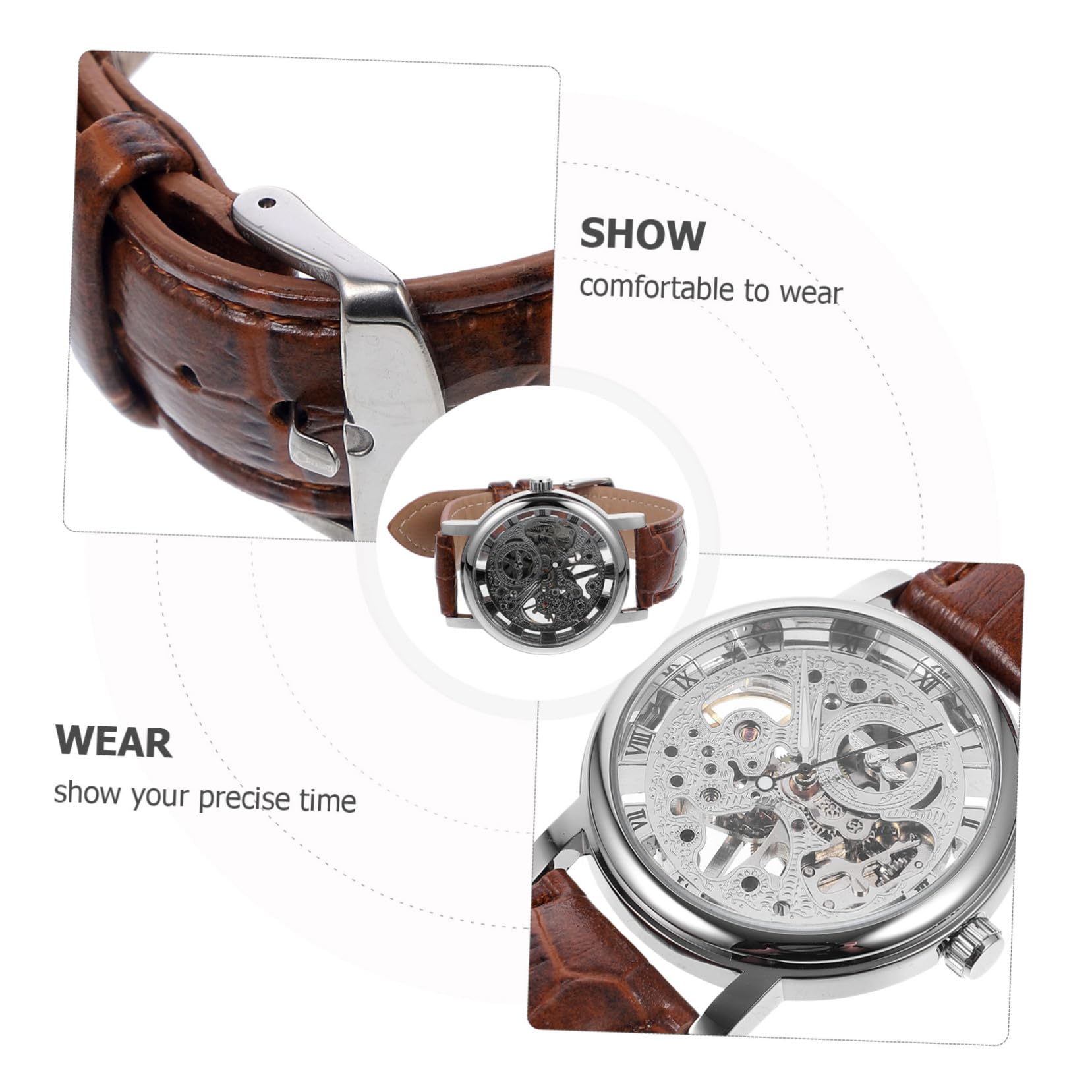 FOMIYES Orologio Meccanico Uomo Winner 036 Quadrante Rotondo Argento | Quadrante Scheletrato con 12 Numeri Romani, Fondello Trasparente, Cinturino Pu