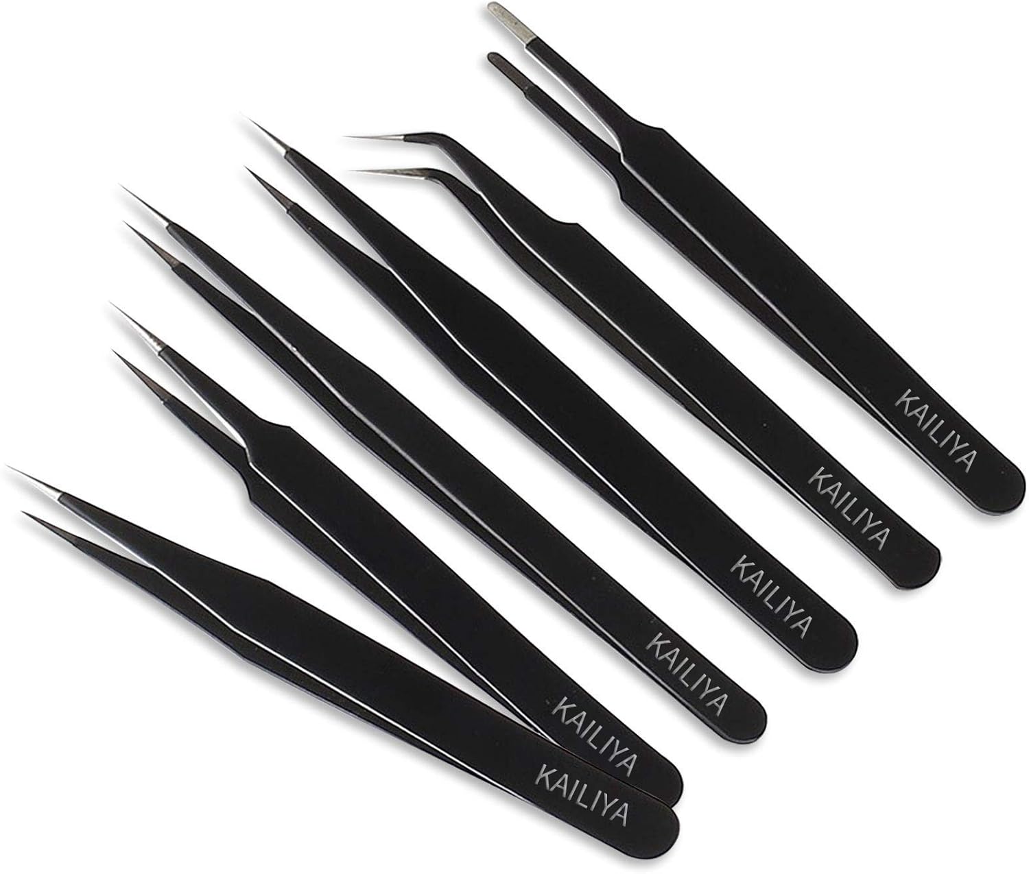 6PCS Precision Tweezers Set, AntiStatic Curved of Tweezers