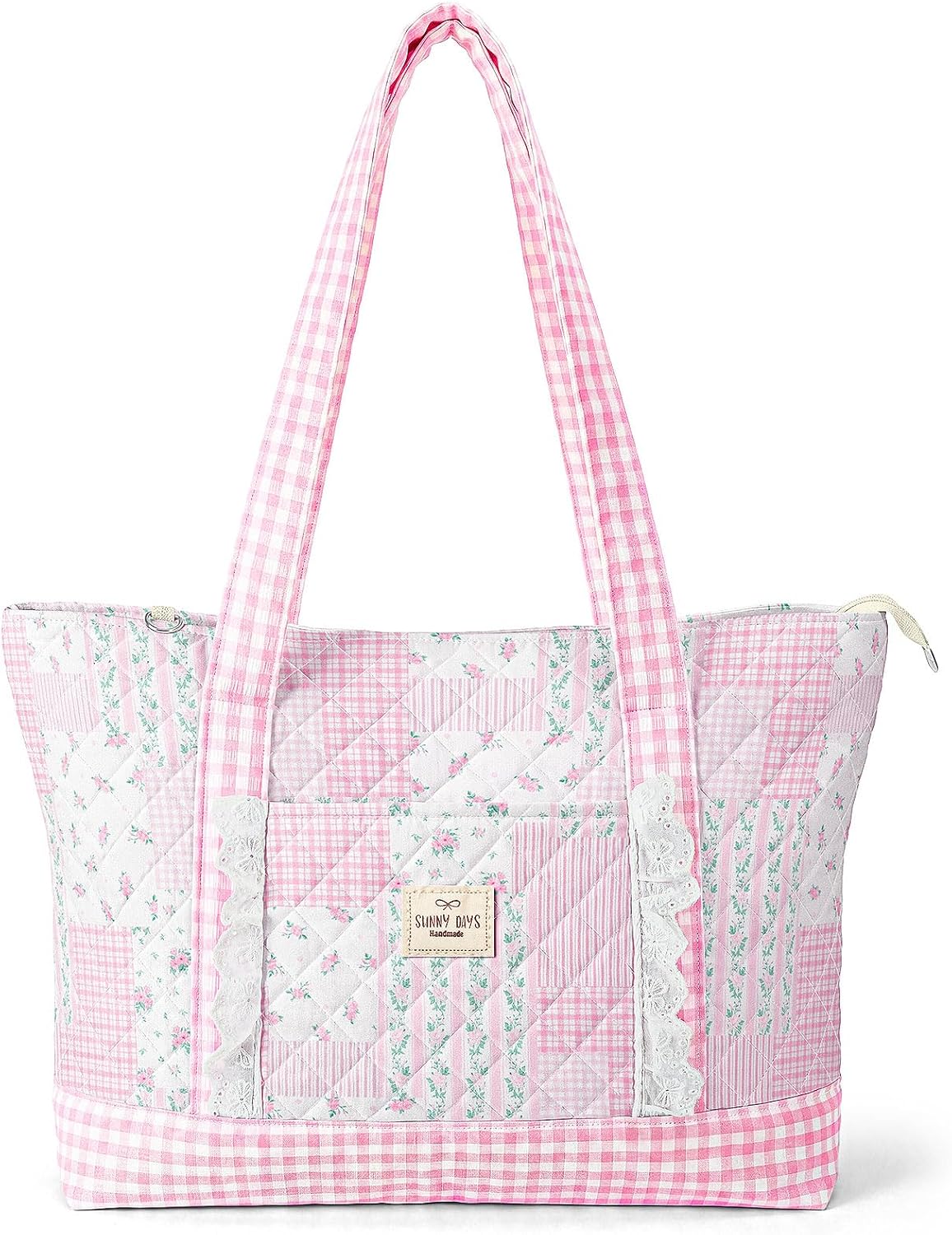 Quilted Tote Bag for Women, Floral Patchwork Shoulder Bag image 5