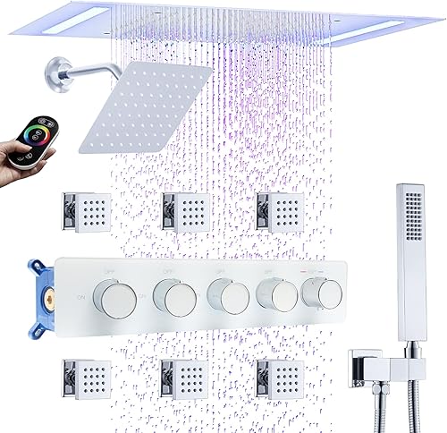 Miniatura 15 de Sistema de ducha de lluvia de cuerpo completo de 12 pulgadas, montaje en el techo, sistema de grifo de ducha de doble función, con cabezal de ducha