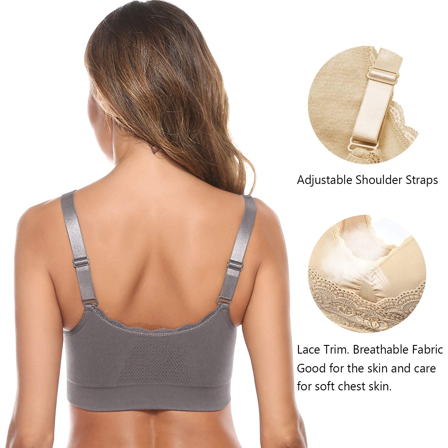 iClosam Reggiseno Senza Ferretto in Pizzo Reggiseno Sportivo Donna Push Up con Imbottito Rimovibili Bra Sportivo Intimo Donna Pizzo per Yoga Palestra Fitness Jogging M-3XL