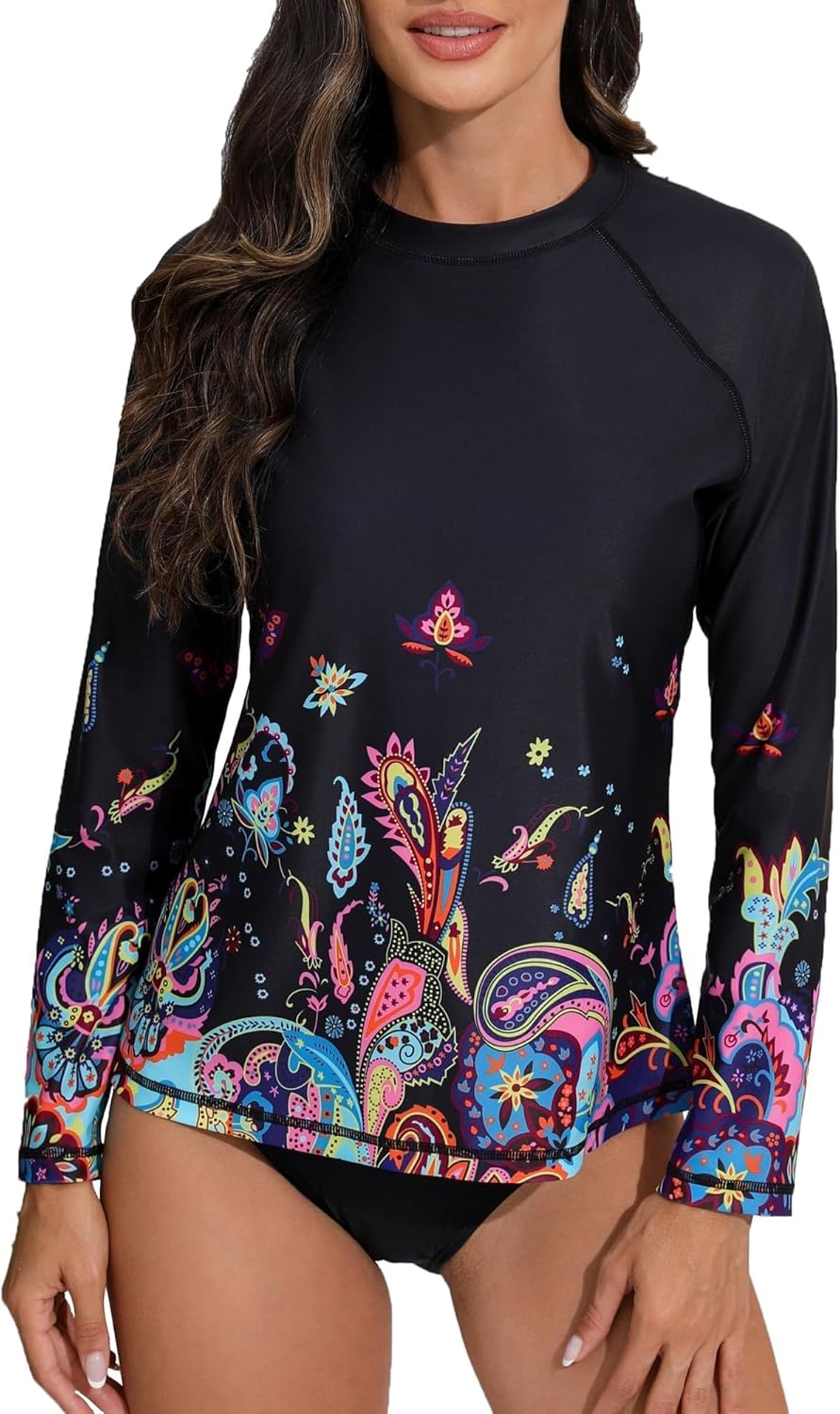 Halcurt Women's Long Sleeve Rash Guard Swim Shirts Quick Dry UPF50+ UV Sun Protection Swimsuit Top