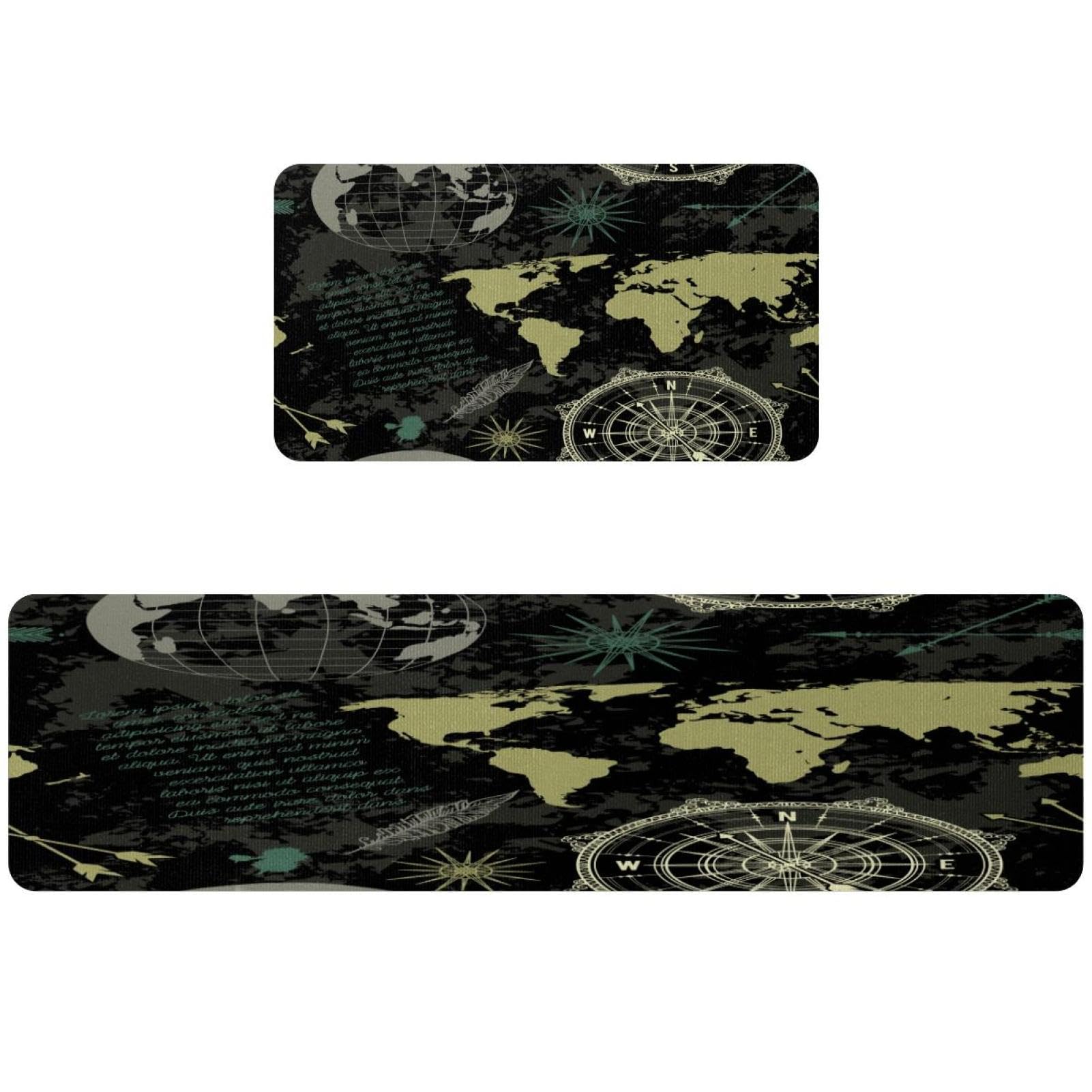Tapete de cocina de 2 piezas VAPOKF con diseño náutico de brújula y mapamundi 1
