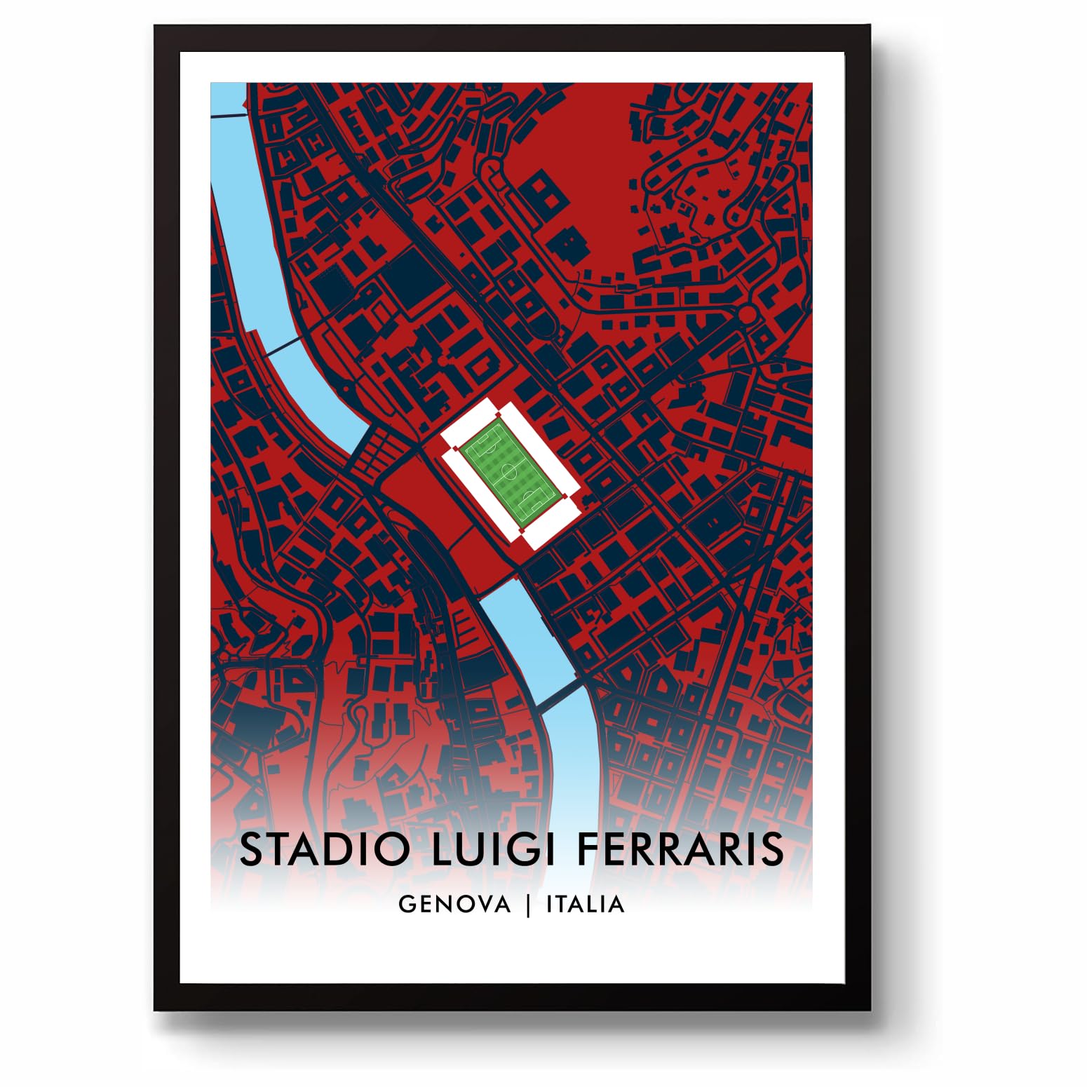 GroundDesigns GENOA CFC Football Gift STADIO LUIGI FERRARIS Genova Italia 90 Stadium Art Map Unframed A3 Print
