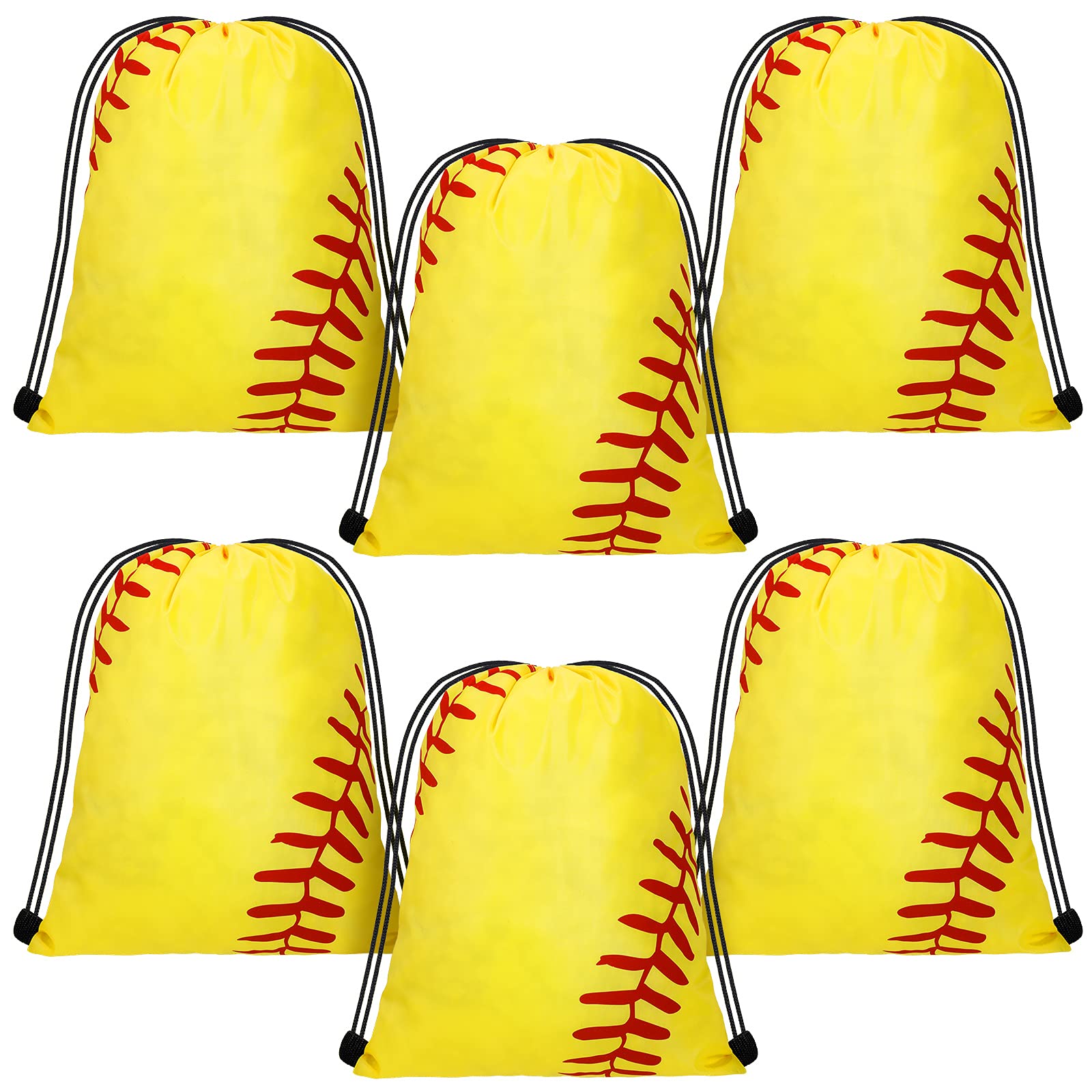 Shappy 6 Pcs Large Sport Drawstring Bag Sports Ball Backpack Bags Bulk Goodie Bags Team Gifts, 13 x 17 Inch(Softball Style)