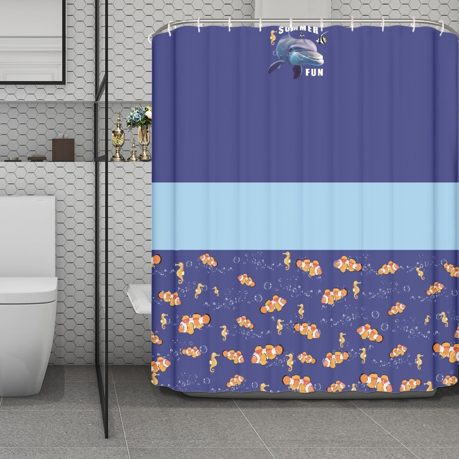 Rideau de douche 180x200 lavable en tissu bleu violet pour salle de bain