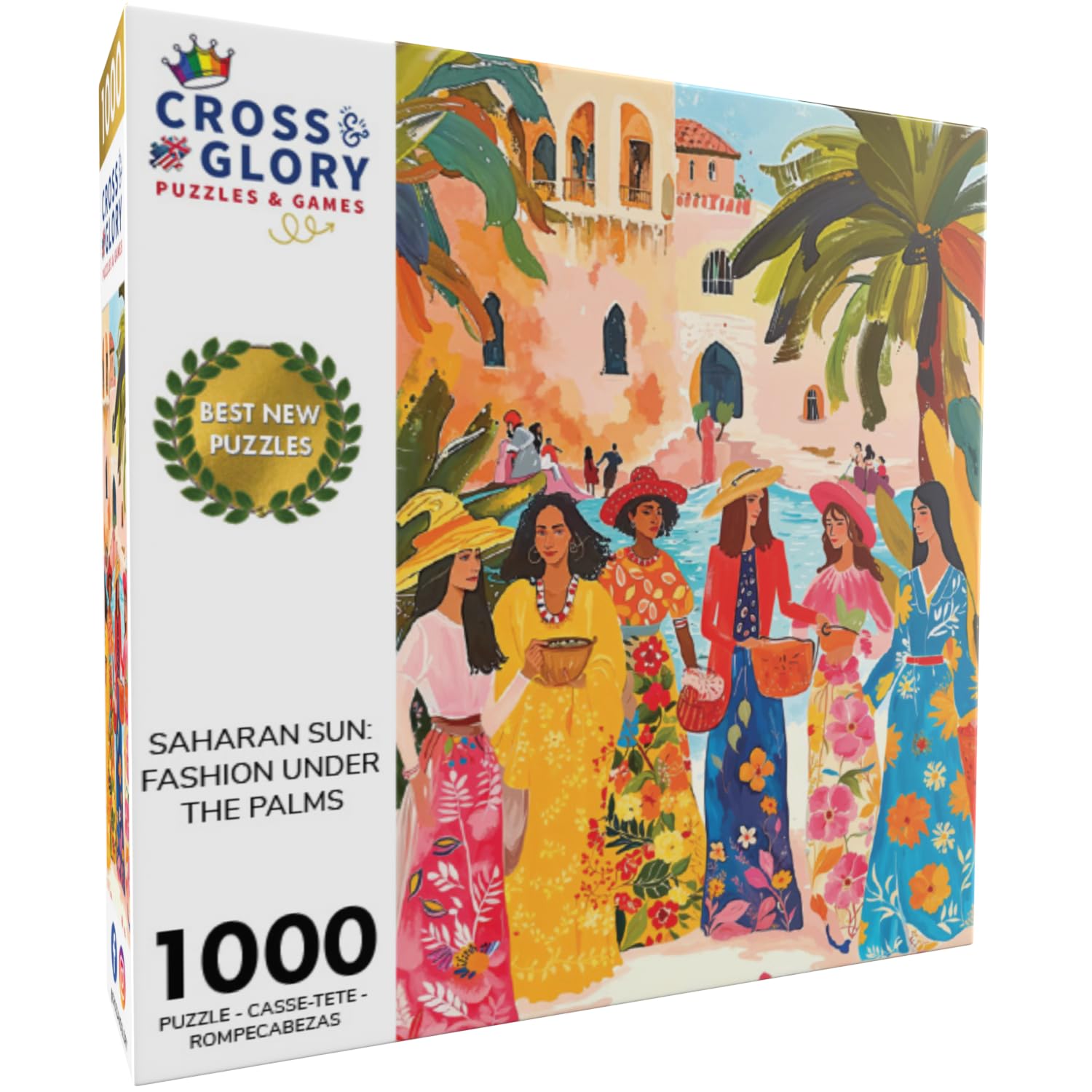 Saharan Sun: Fashion Under The Palms by Cross & Glory, 1000 Piece Moroccan Desert Jigsaw Puzzle, Eco-Friendly - Image 2
